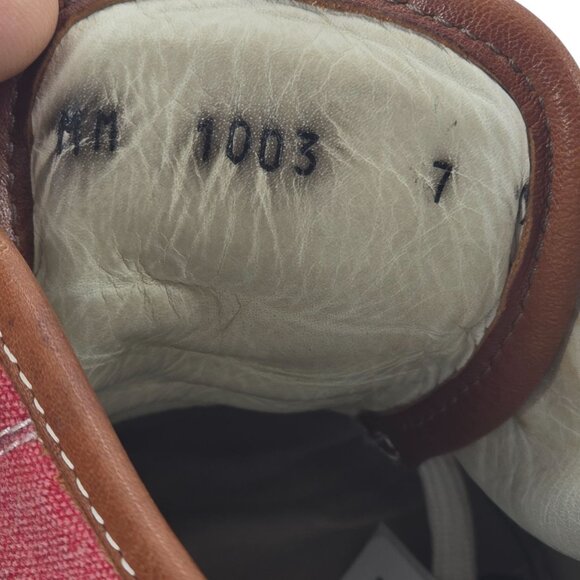 Bruno Magli Italy Burgundy Brown Canvas Leather Mid Sneakers Mens 7 Casual Shoes - Picture 7 of 15